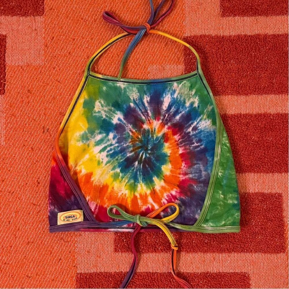 Singa by Mev Singa Tie Dye Multicolor Cotton Halter Top Small - Picture 2 of 4